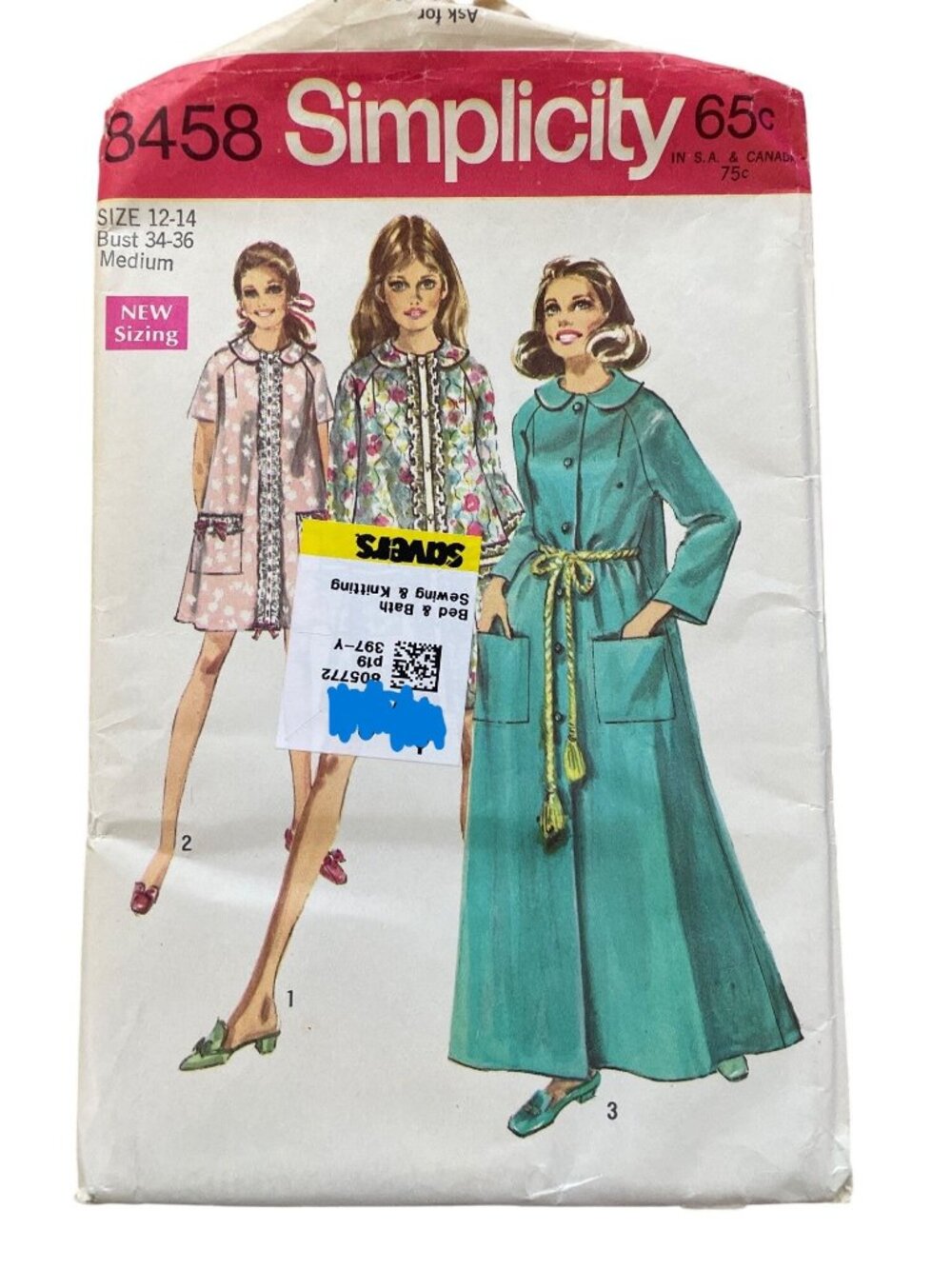 Vintage 60s Simplicity 8458 Sewing Pattern Size 12-14 Medium Robe Retro UNCUT
